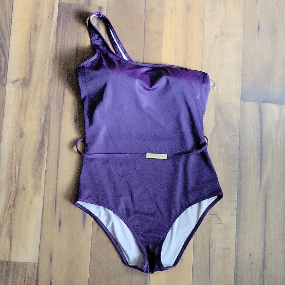 Victoria's Secret Purple One-Piece Belted One Shoulder Swimsuit Size Med